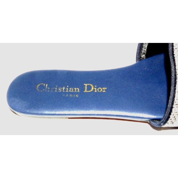 Authentic Christian Dior Paris Blue & White Embroidered Slide Sandals Women's 37 - Picture 2 of 3